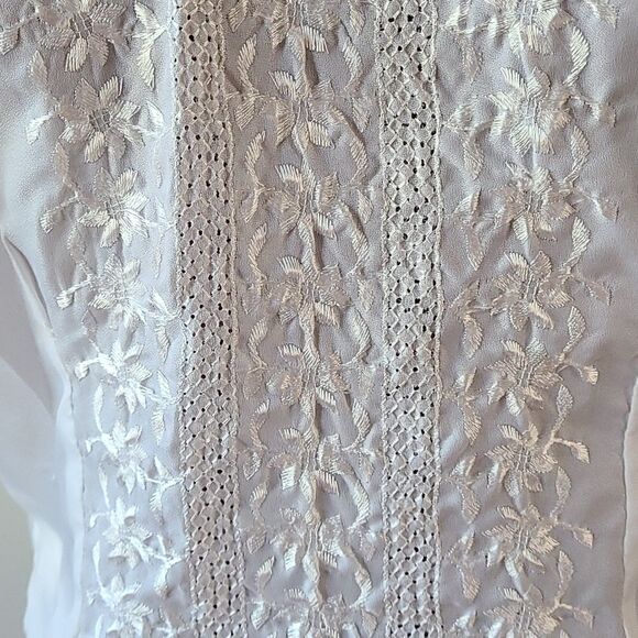 Vintage 50s White Crop Embroidered Top M - Picture 4 of 7